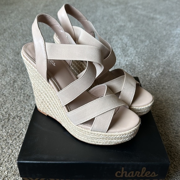 NIB Charles by Charles David Alyce Elastic Strap Wedge Espadrille Sandals 9 Nude - Picture 4 of 9